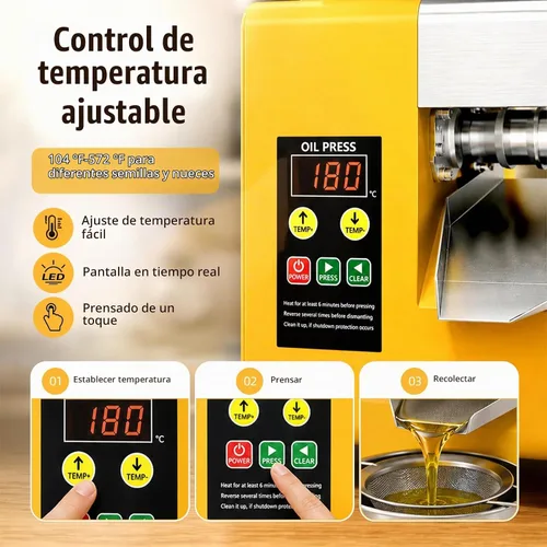 Vista 3 de Máquina eléctrica de prensa de aceite de 1800 W, extractor automático de aceite de acero inoxidable con temperatura ajustable para el hogar