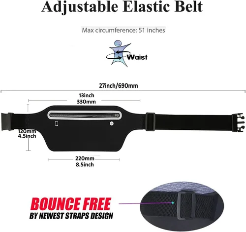 Vista 3 de Riñoneras para mujer, riñonera impermeable para hombres, cinturón ajustable para correr, cinturón de bolsillo delgado y expandible, soporte