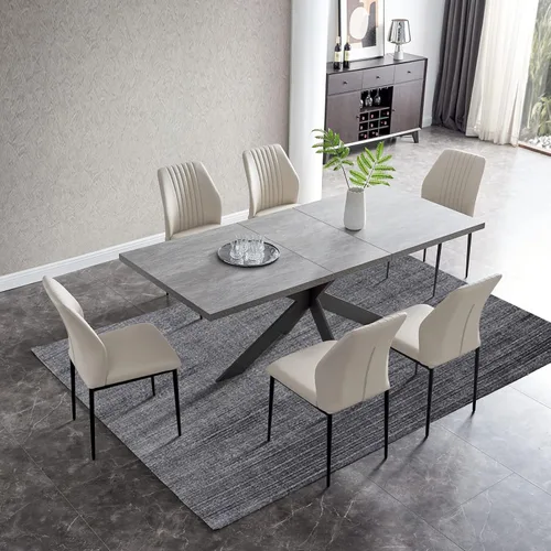 Vista 4 de ZckyCine Juego de mesa de comedor moderna para 6-8 personas para comedor, juego de mesa de cocina con patas de acero
