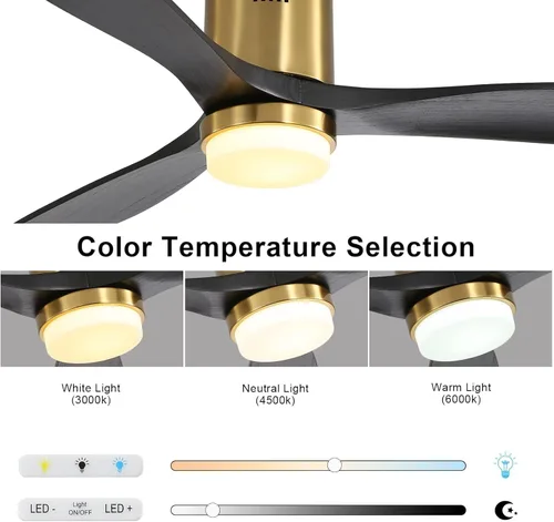 Vista 3 de Sofucor - Ventilador de techo empotrado y de varilla corta de 52 pulgadas con luz, con 3 aspas de madera maciza y control remoto, ventilador