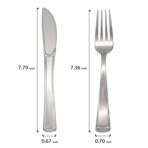Vista 2 de Party Essentials N501625 Servilletas preenrolladas con juego de cubiertos desechables de plata resistente, 300 rollos