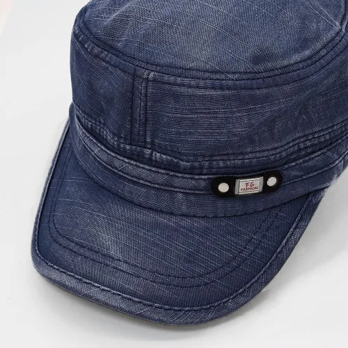 Vista 4 de Gorra militar unisex, estilo cadete, ajustable, de algodón lavado, con parte superior plana, gorra de béisbol