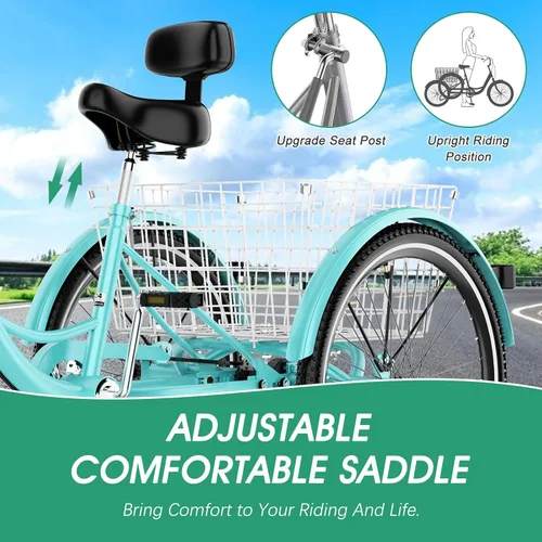 Vista 2 de LILYPELLE Adult Tricycle 7 Speed, 3 Wheel Bike Adult, 20/24/26 inch Wheels Cruiser Bikes with Cargo Basket for Seniors, Women, Men