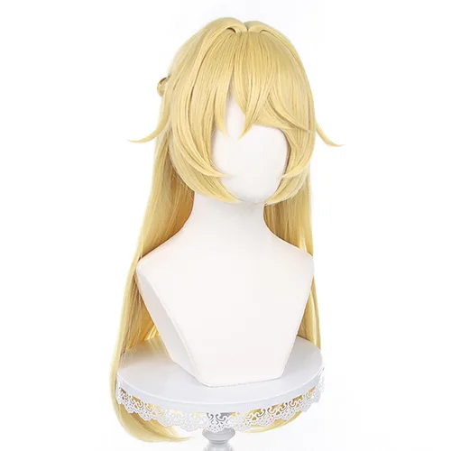 Vista 2 de Peluca de anime para cosplay Genshin Impact Sumi Fischl peluca de cabello dorado amarillo peluca de seda de alta temperatura para niñas y niños