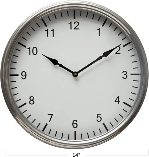 Vista 6 de Creative Co-Op Reloj de pared clásico redondo de metal, acabado de níquel antiguo