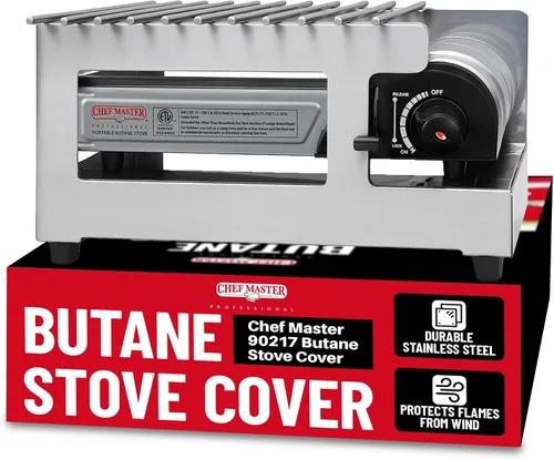 Vista 9 de Chef Master Cubierta para Estufa de Butano - Ajuste Universal para Cualquier Tamaño Estándar - Protector de Viento Plegable de Acero Negro Premium