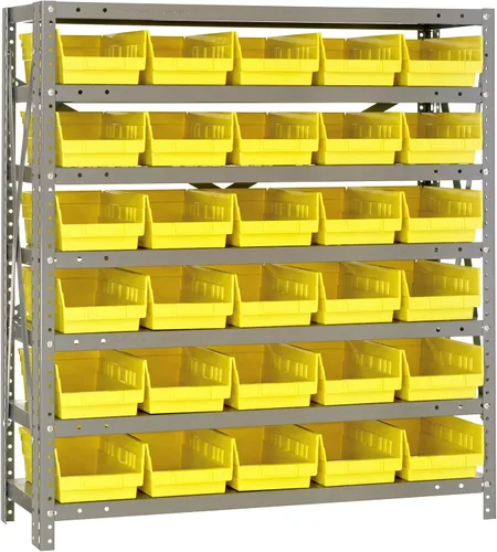 Vista 164 de Quantum QSBU-245BK Heavy Duty Shelving Unit with (7) Shelves and (24) QUS245 Black Bins for Garage Warehouse Storage Distribution 400 lb Load