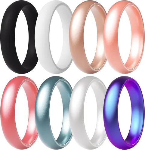 Vista 7 de ThunderFit Anillos de aniversario de silicona para mujer, 5.5 mm de ancho, 2 mm de grosor, bandas de goma de boda, paquete múltiple variado 1-12