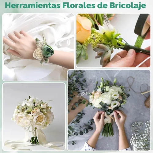 Vista 2 de Paxcoo Kit de herramientas de cinta floral y arreglo de alambre floral con cinta verde, alambre floral, alfiler de flores de boutonniere, cortador