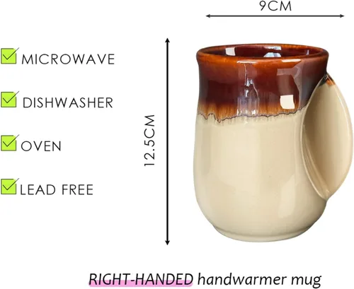 Vista 17 de Selamica - Taza de porcelana de 18 onzas con calentador de manos para diestros, taza de café, taza de té para familiares y pareja - Azul