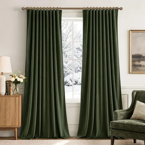 Vista 8 de MIULEE Cortinas opacas plisadas de terciopelo beige