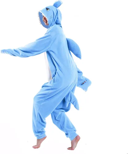 Vista 2 de dressfan - Pijama y disfraz de dibujos animados, unisex, de tiburón gris, para adultos, niños, adolescentes, mujeres y hombres