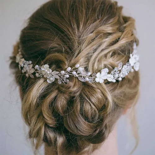 Vista 7 de JONKY Vid de pelo de novia de cristal de hoja de perla, diademas y accesorios para el cabello para mujer (dorado)