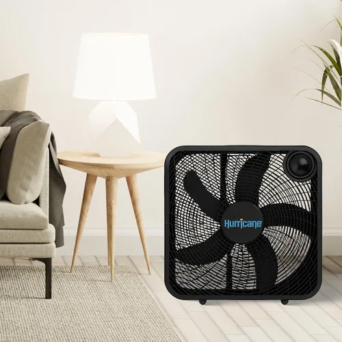 Vista 4 de Ventilador de pie clásico Hurricane con 3 velocidades silenciosas, negro, 20" - Unidad de enfriamiento de aire eléctrico portátil con cable