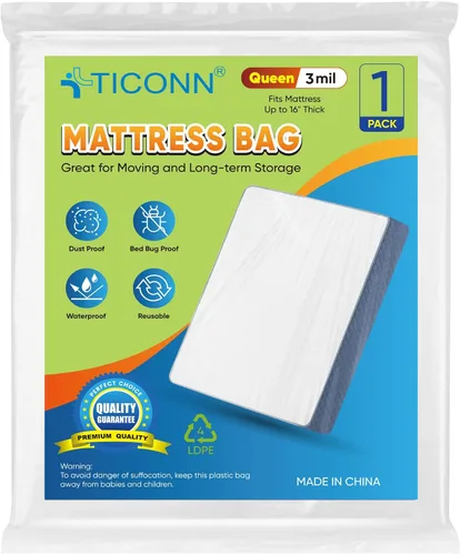Vista 33 de TICONN 1 bolsa de colchón de plástico para almacenamiento de mudanzas, funda protectora de colchón impermeable, suministros de mudanza de colchones