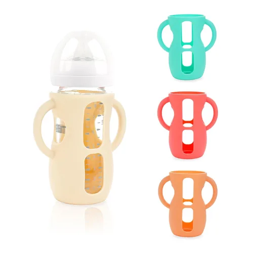 Vista 8 de 2 paquetes de fundas de silicona para biberones de vidrio Philips Avent, fundas para biberones de bebé resistentes a caídas sin BPA con asas A-rosa