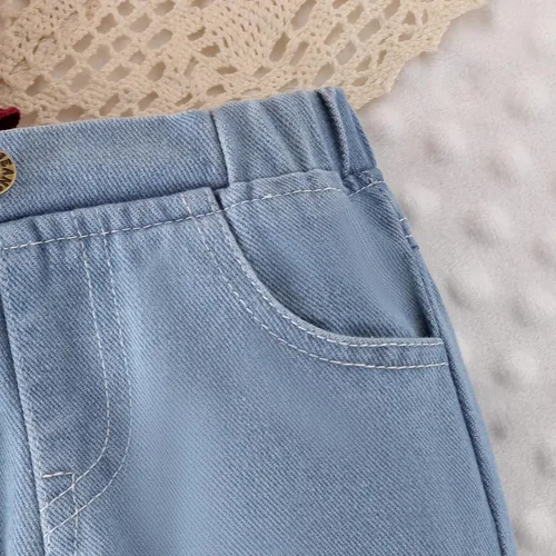 Vista 24 de Conjunto de ropa de bebé niña para bebé, mameluco de encaje blanco de manga larga + pantalones de mezclilla