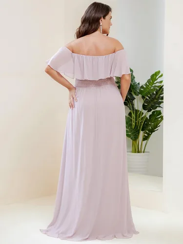 Vista 2 de Ever-Pretty Vestido formal de gasa con hombros descubiertos y mangas con volantes y abertura lateral para mujer 0968-PZUSA