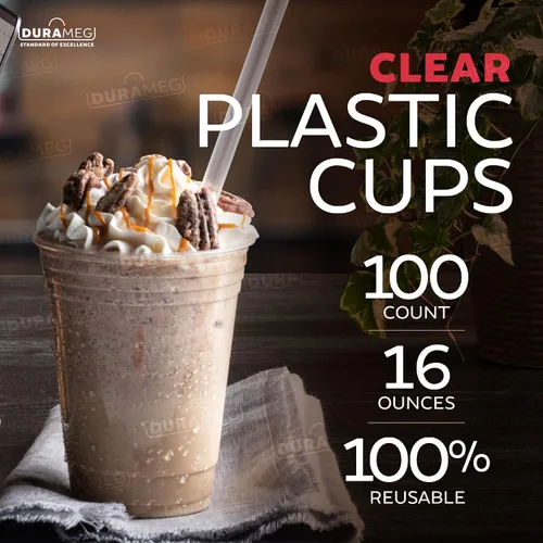 Vista 3 de Durameg [100 unidades – 16 oz. Vasos desechables de plástico PET transparente con tapas para sorbear]