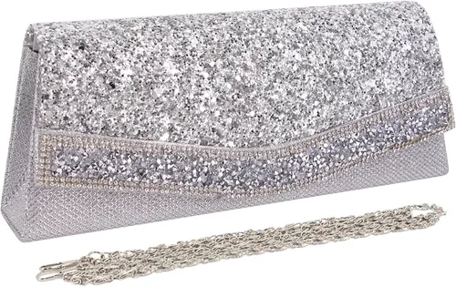 Vista 2 de Naimo Bolso de mano deslumbrante con solapa y cadena desmontable, talla única
