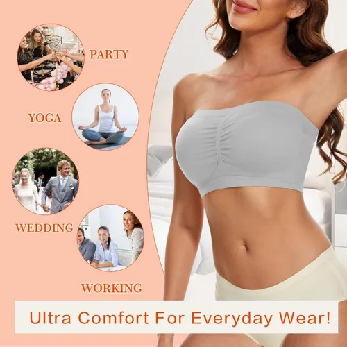 Vista 5 de Sujetador bandeau sin tirantes sin tirantes acolchado para mujer, brasier deportivo sin costuras, parte superior de tubo sin varillas