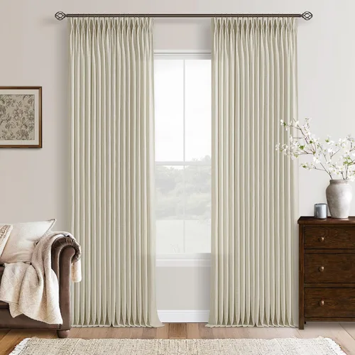 Vista 21 de TWODRAPES Cortinas de Lino Plisadas con Pinza Beige Blancas de 54 Pulgadas de Largo 2 Paneles para Comedor Cocina Dormitorio Plisadas Semi