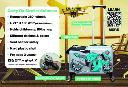Vista 9 de Younglingz LIL FLYER GO 21" - Maleta de mano para niños, Motocicleta verde V2