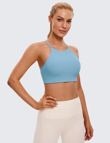 Vista 2 de CRZ YOGA Butterluxe - Brasier deportivo de cuello alto y espalda en Y para mujer, con relleno, espalda cruzada, tirantes delgados