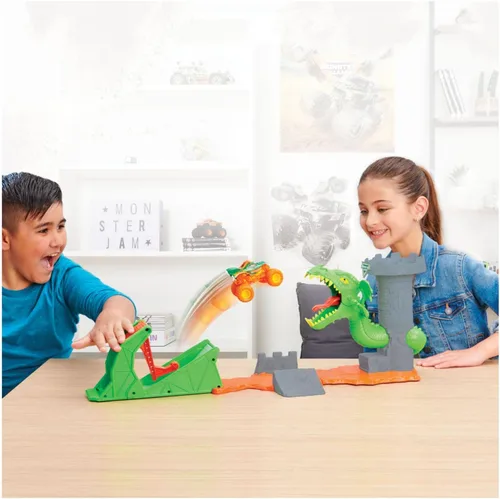Vista 3 de Monster Jam, juego Dueling Dragon con camión monstruo Dragón exclusivo a escala 1:64, juguetes para niños de 3 años en adelante