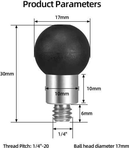 Vista 6 de FANAUE Adaptador de cabeza de bola de aluminio de 0.669 in con rosca de 1/4 de pulgada, compatible con Garmin GPS RAM Mount y brazo de enchufe