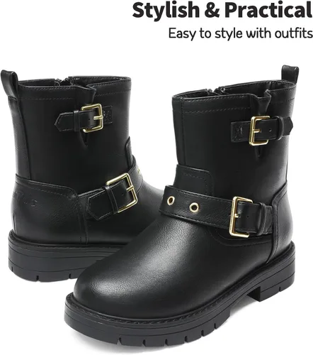 Vista 4 de DREAM PAIRS Botines impermeables con cremallera lateral para niñas pequeñas y grandes