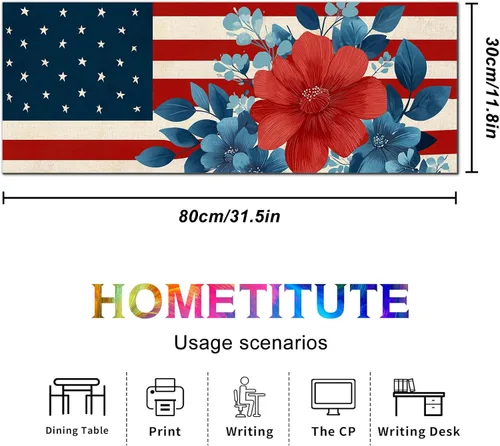 Vista 5 de HOMETITUTE Alfombrilla para mouse de 31.5 x 11.8 pulgadas, con bandera estadounidense, floral, XL, grande, extendida, para teclado, computadora