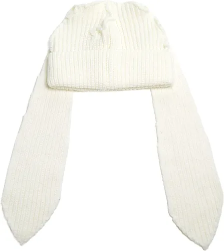 Vista 6 de Gorro de punto con orejas largas de conejo, divertido gorro de invierno esponjoso, cálido de punto de conejo, gorra de calavera de ganchillo