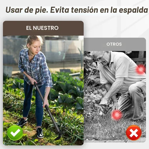 Vista 4 de Herramienta de jardín Hoe, azada de jardín de 45 pulgadas, mango largo para deshierbe, cultivador de azada 2 en 1, herramientas de jardín de mano
