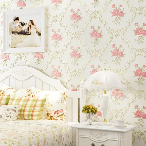 Vista 4 de Papel tapiz vintage en relieve 3D con diseño floral para despegar y pegar, rosa rosado, papel de pared de flores, pegar y despegar, papel