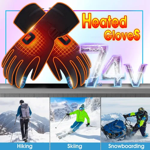 Vista 6 de Rabbitroom - Guantes eléctricos con calefacción para hombres y mujeres, guantes con batería recargable, impermeables, con pantalla táctil, guantes
