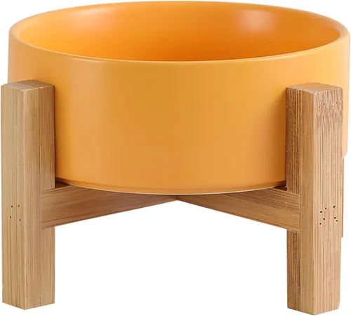 Vista 16 de Cuenco elevado de cerámica para gatos - Cuenco de comida para gatos con soporte de bambú - Plato elevado de comida para perros para cachorros - Verde