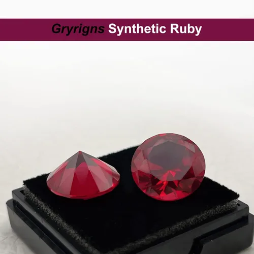 Vista 3 de Gryrigns Redondo Brillante Suelto Sintético Rubí Piedra Roja Corindón Piedra Preciosa Corte Facetado 3A VVS (4cts-22.5cts)