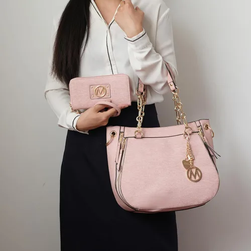 Vista 3 de MKF Collection Bolso de mano con cartera de muñeca, bolso cruzado de cuero vegano para mujer