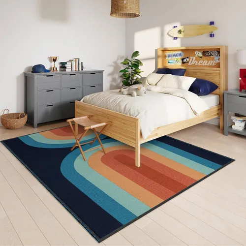 Vista 6 de Lahome Alfombras tejidas bohemias lavables de 6 x 9 pies, alfombra ultrafina de arco iris para sala de juegos, dormitorio de niños, comedor