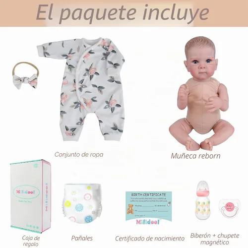 Vista 5 de Milidool Muñecas de bebé recién nacidas realistas de 20 pulgadas con cuerpo posable, muñecas de bebé de la vida real con accesorios para niñas