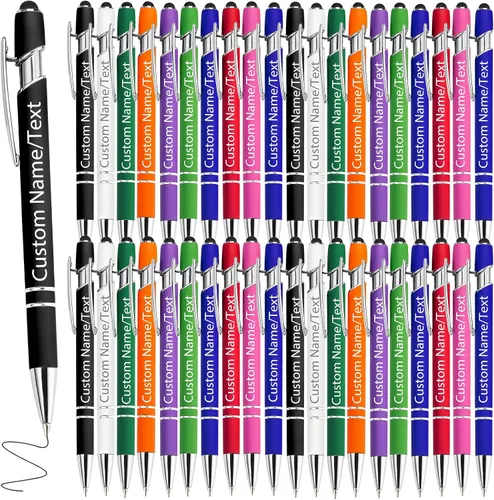 Vista 8 de Bolígrafos personalizados con nombre, paquete de 10 bolígrafos personalizados a granel, bolígrafo de tinta negra grabada con punta de lápiz óptico