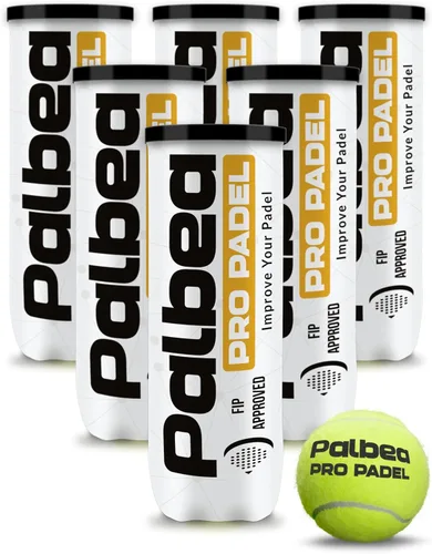 Vista 9 de Palbea PRO Padel Balls. 6/12/24 Tubes of 3 Padel Tennis Balls FIP Approved. Paddle Balls Made of HV Felt for Training and Tournament. Suitable for