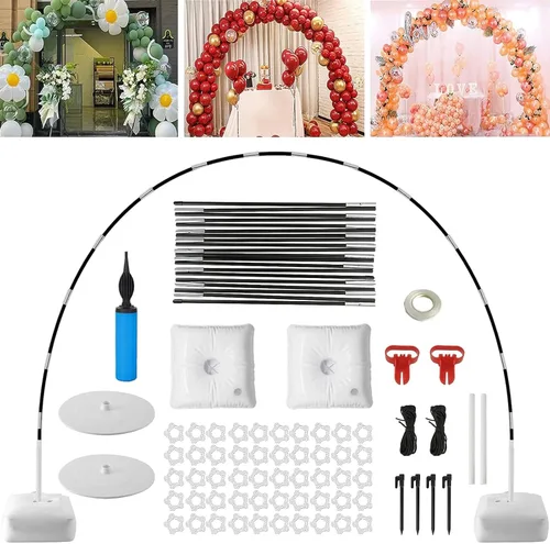 Vista 8 de Kit de Soporte para Arco de Globos, Arco de Globos de 8.2 pies y 5 pies con Doble Curva, Soporte para Globos para Piso Adecuado para Cumpleaños