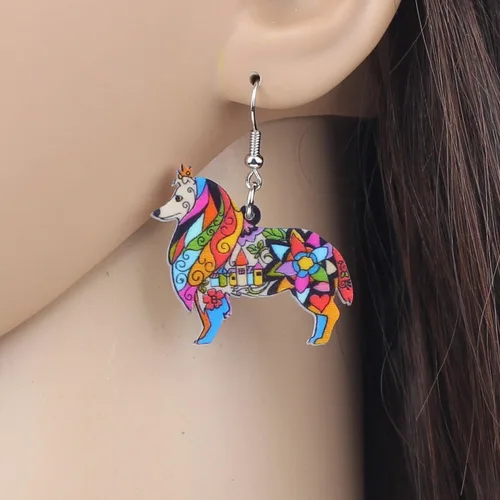 Vista 4 de BONSNY Dog Collection Border ROUGH COLLIE - Aretes colgantes de acrílico para mujer