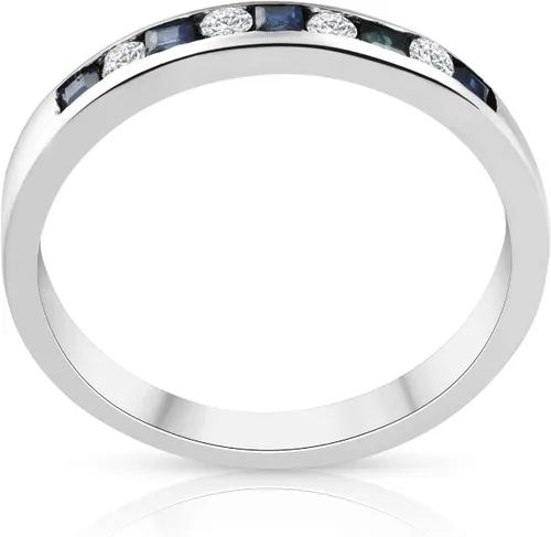 Vista 3 de Anillo de oro blanco de 14 quilates con zafiro y diamantes de talla princesa de 12 ct