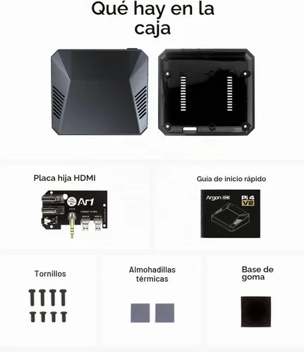 Vista 7 de Carcasa Argon ONE para Raspberry Pi 4 Modelo B con ventilador de refrigeración, disipador de calor de aluminio, botón de encendido, compatible