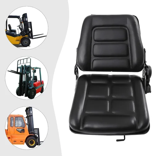 Vista 6 de OUKANING Asiento universal para carretilla elevadora, PVC negro, parte trasera de ángulo ajustable, 2 toboganes, compatible con tractor, excavadora