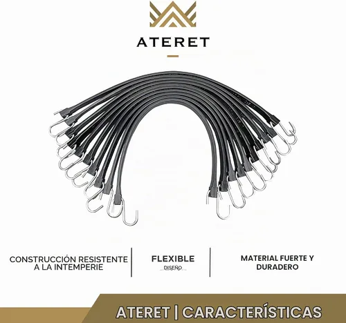 Vista 3 de ATERET Cuerdas elásticas de goma con ganchos I de 9 pulgadas, 14 pulgadas de estiramiento máximo, correas de amarre negras resistentes