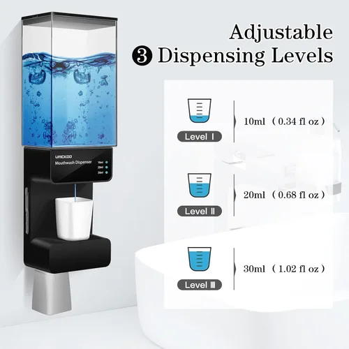 Vista 3 de UMICKOO Dispensador automático de enjuague bucal para baño, 23.67 onzas, dispensador de enjuague bucal montado en la pared con tazas magnéticas
